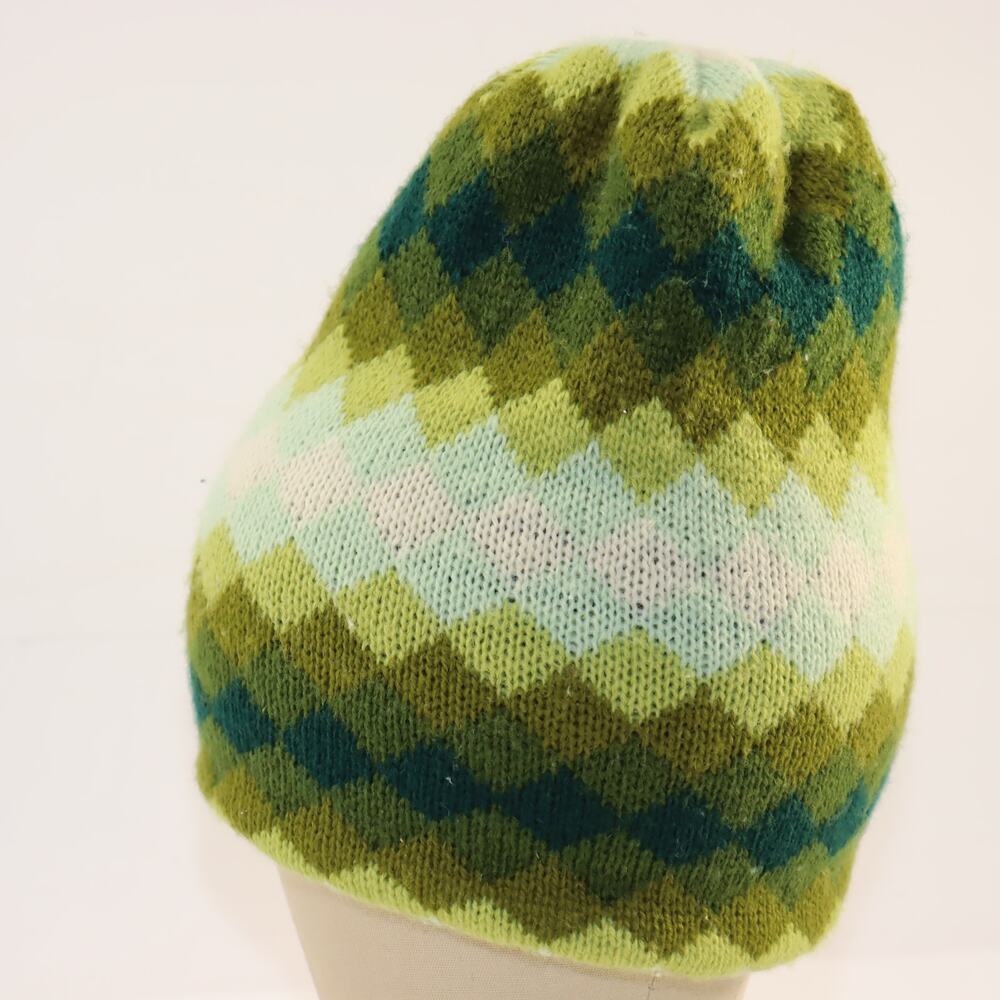 Hansen Knit Beanie Hat Green Chevron Wool‎ Blend Vintage Unisex Winter Cap